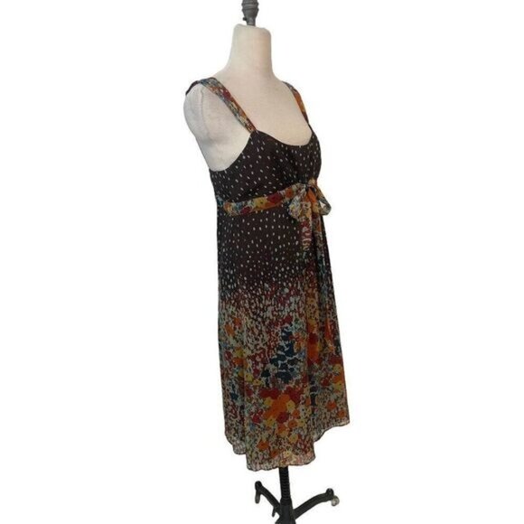 A Pea in The Pod Brown Floral Maternity Silk Sun Dress Large Fits Medium - Picture 2 of 5